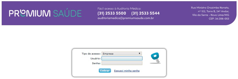 Formulário de Login - Site Premium Saúde