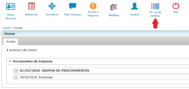 Página de Boletos - Site Premium Saúde